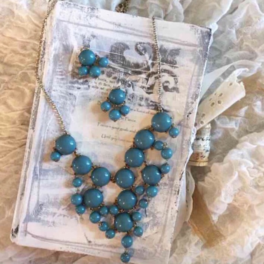 Teal/Green Bubble Necklace & Earring set.EUC